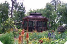 Gazebo with red hot pokers Gazebo with red hot pokers